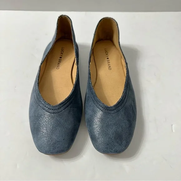 Lucky Brand Ballet Flats Square Toe Preppy Ballerina Shoes Blue Slip On 7.5 - Picture 2 of 8